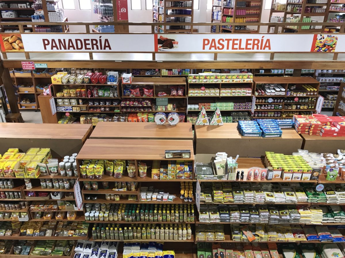 Well-stocked shelves in Puerto Ayora's lone supermarket