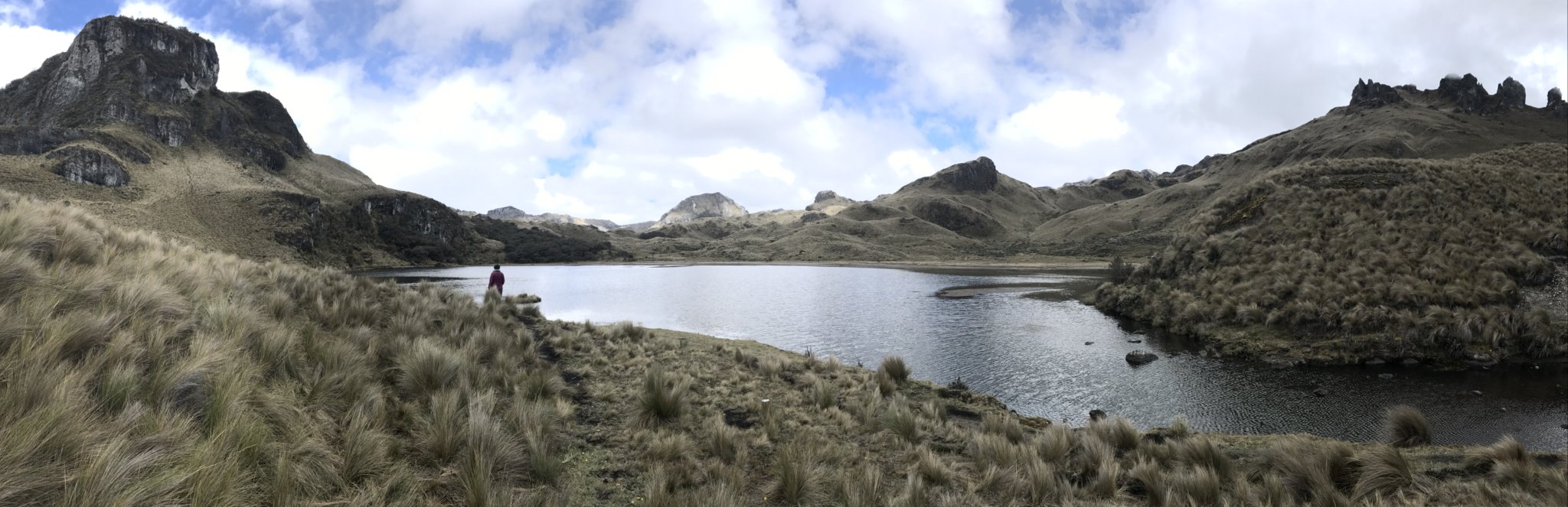 Panorama of a mountain-top lake in the Cajas