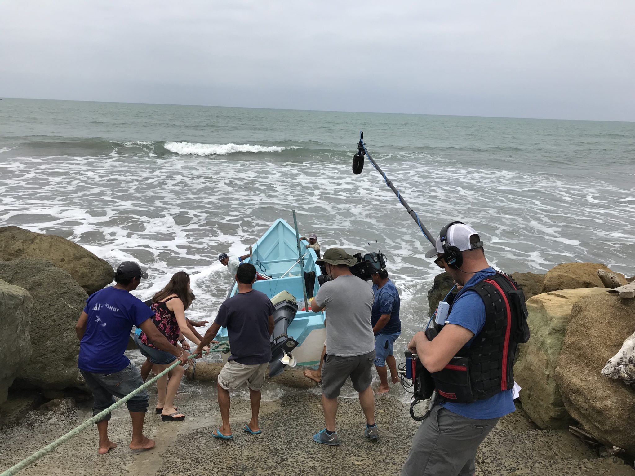 David and Jeff close to the action as Aimee and Matt help haul in a fishing boat