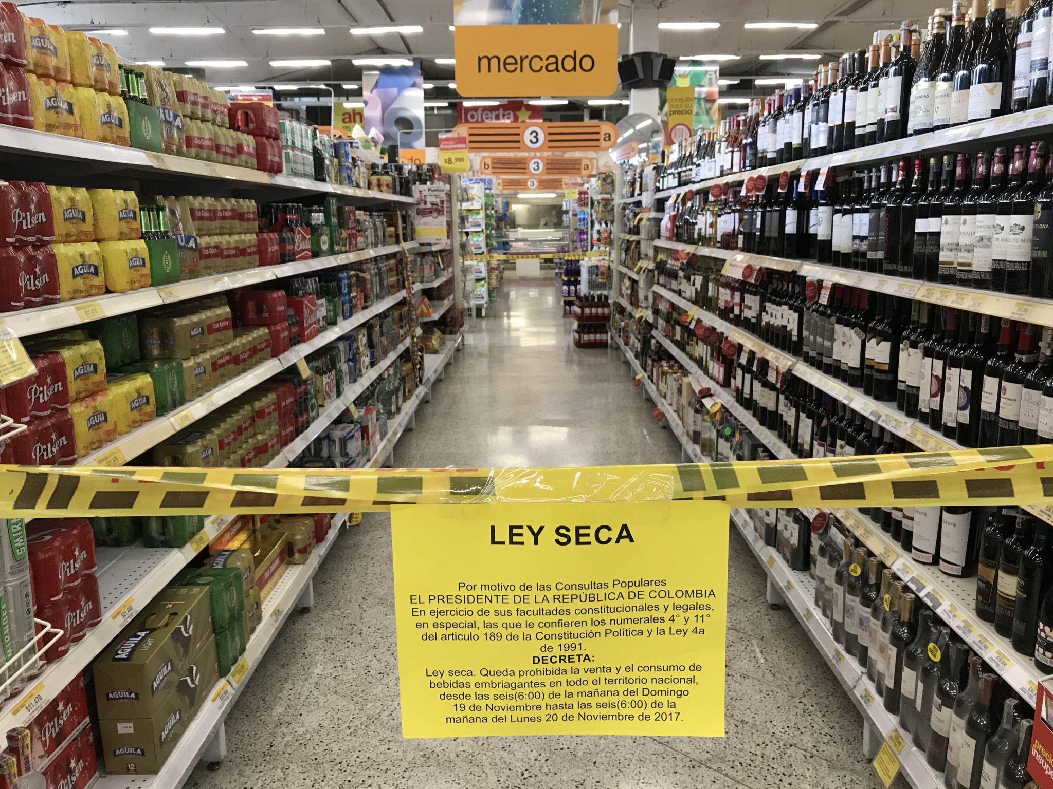 Ley Seca or Dry Law - no alcohol sales on Sundays in Colombia