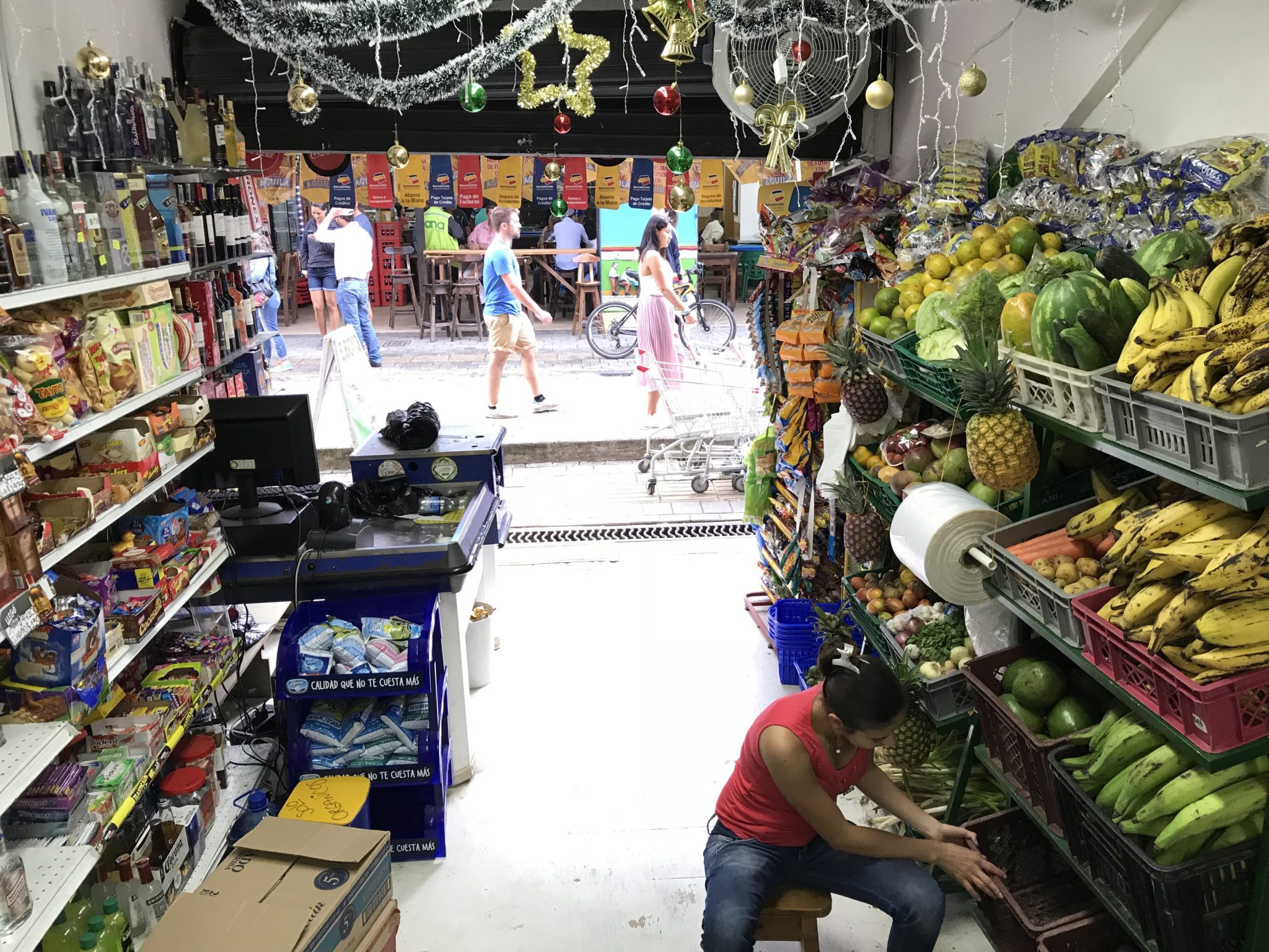 Christmas decorations inside a shop in the center of Guatapé