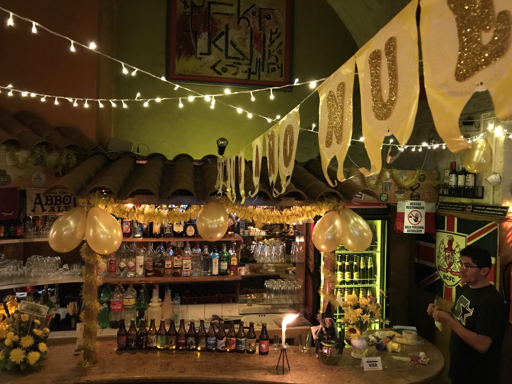 New Year's Eve decorations in a bar in Lima, Peru