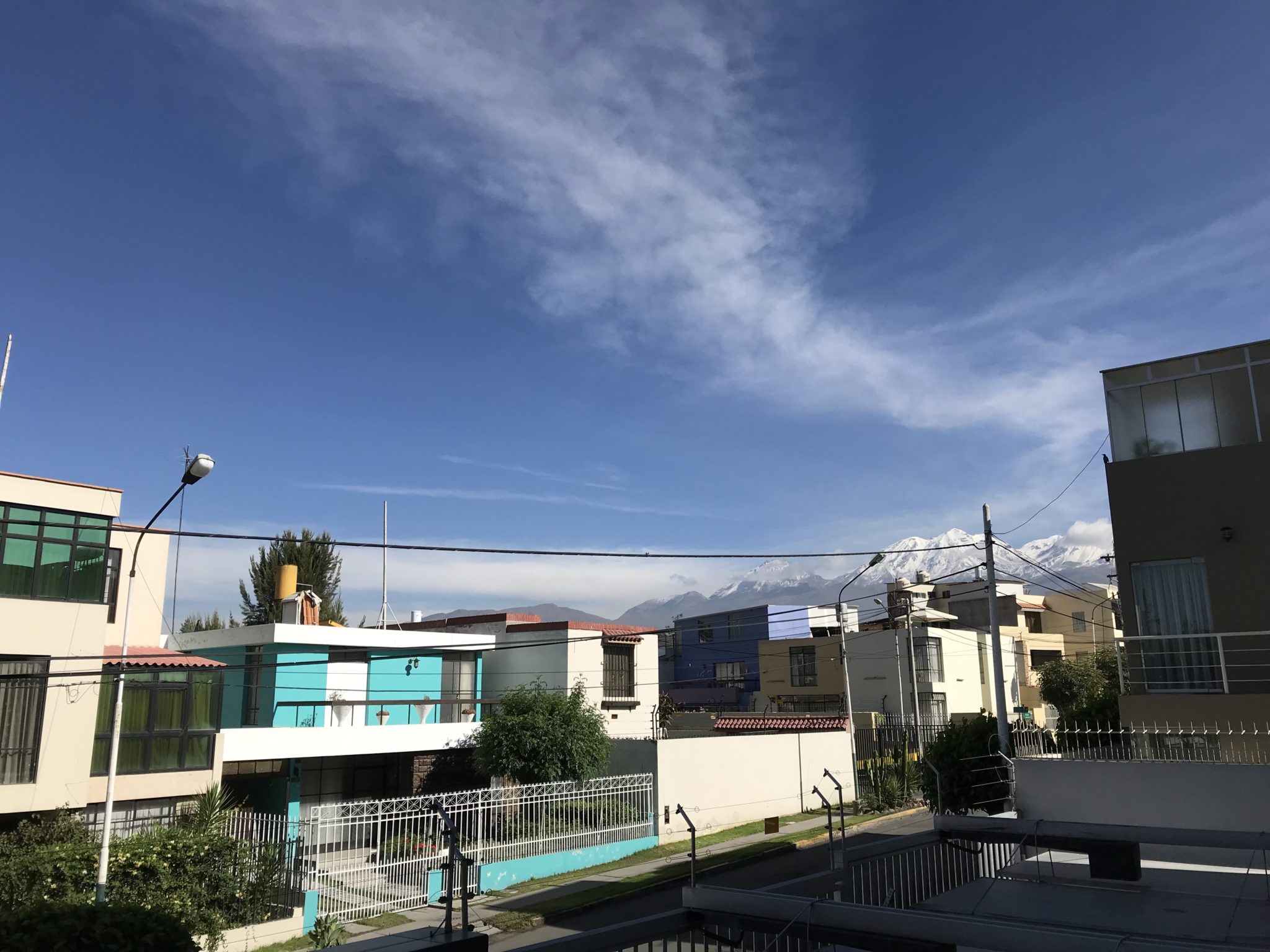 View of the volcanoes from our apartment, Arequipa, Peru