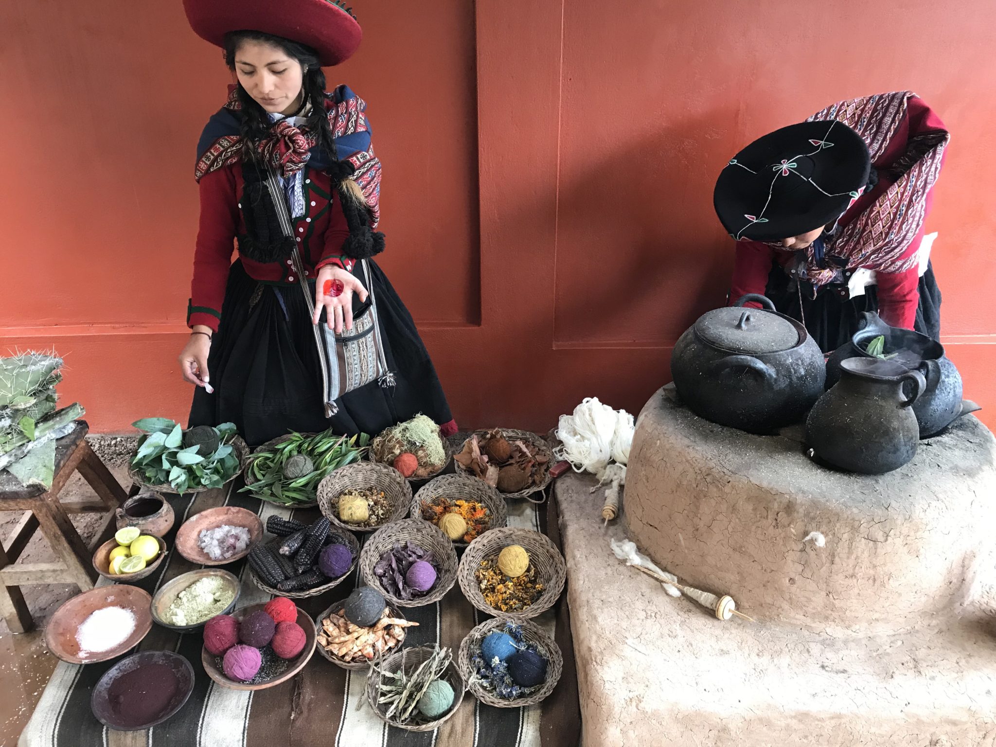 Learning about traditional textile making, Sacred Valley of the Incas, Peru