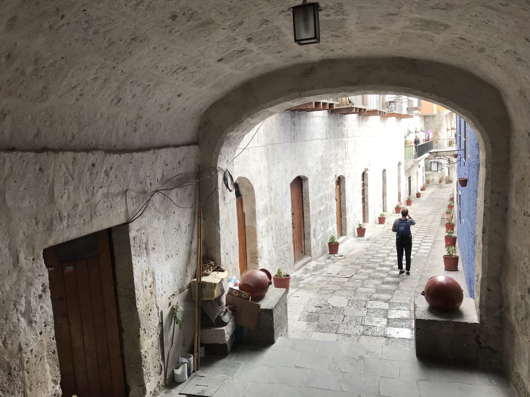 Leigh walking along a Tambo, Arequipa, Peru